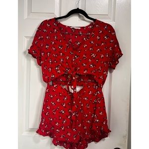 American Eagle Red floral skort and Halter size L